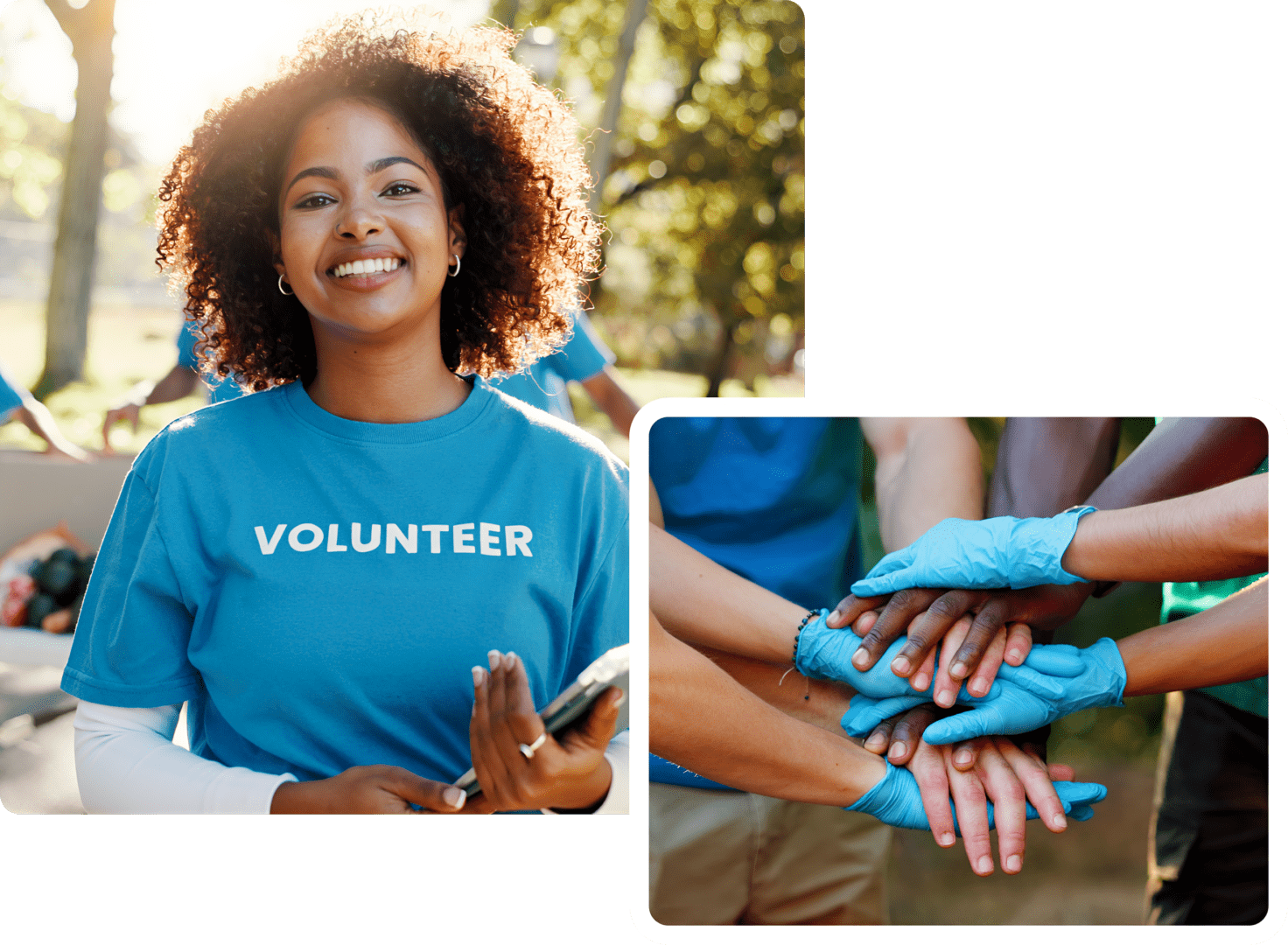 Smiling volunteer in blue shirt